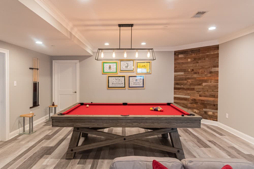 basement man cave with pool table