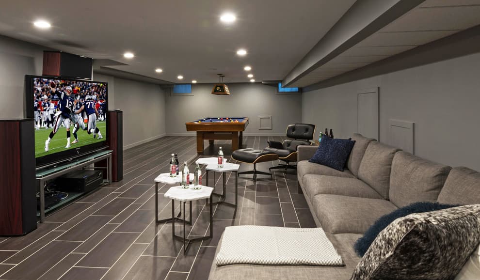 basement man cave with sofa