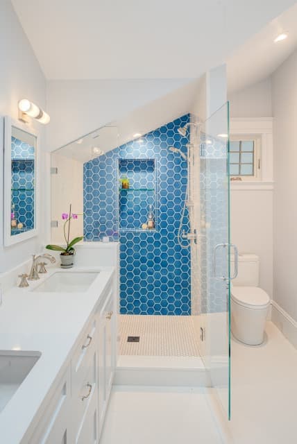 bathroom with accent wall tile 1
