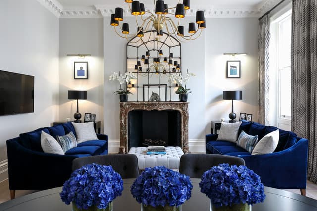 black and blue living room