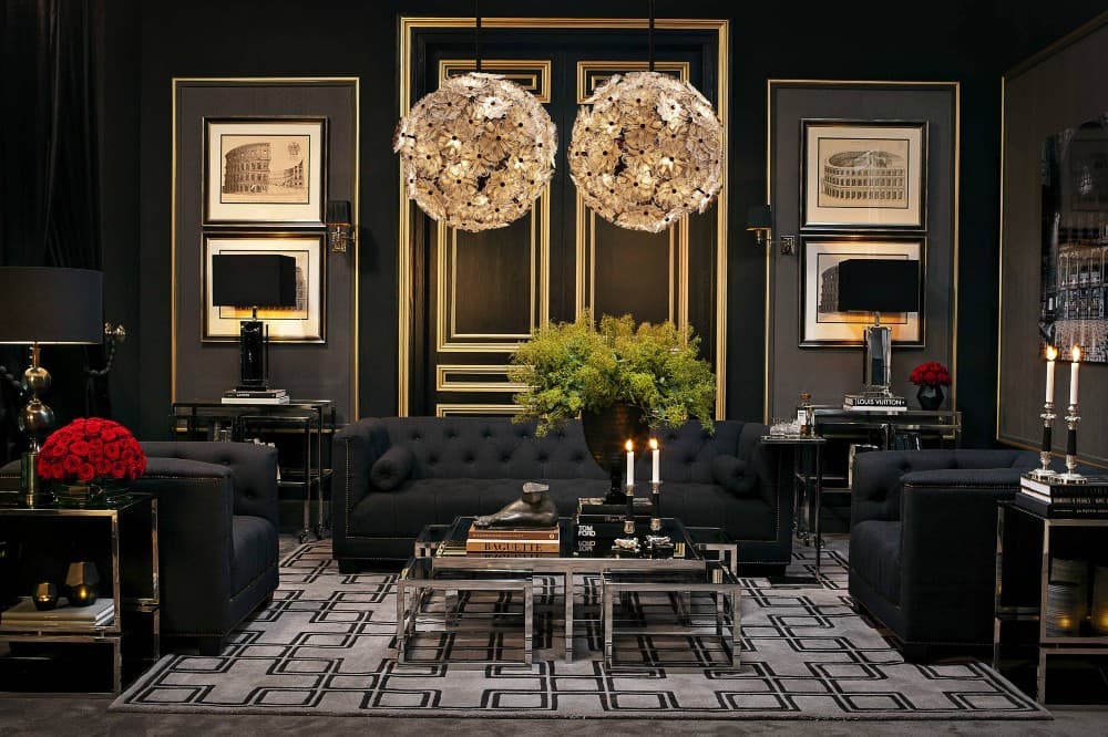 black and gold living room