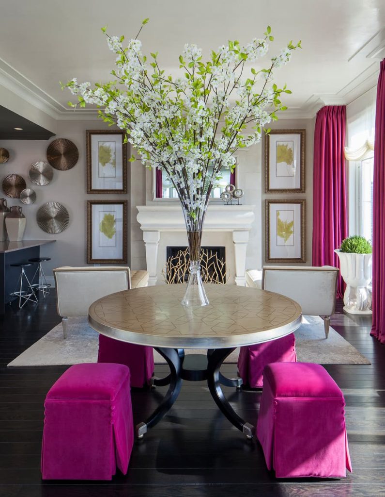 black and pink living room