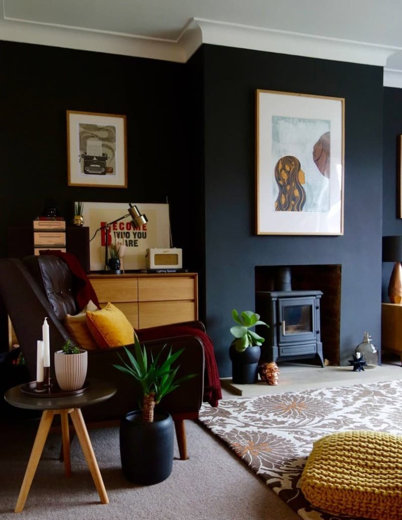 black and wood living room