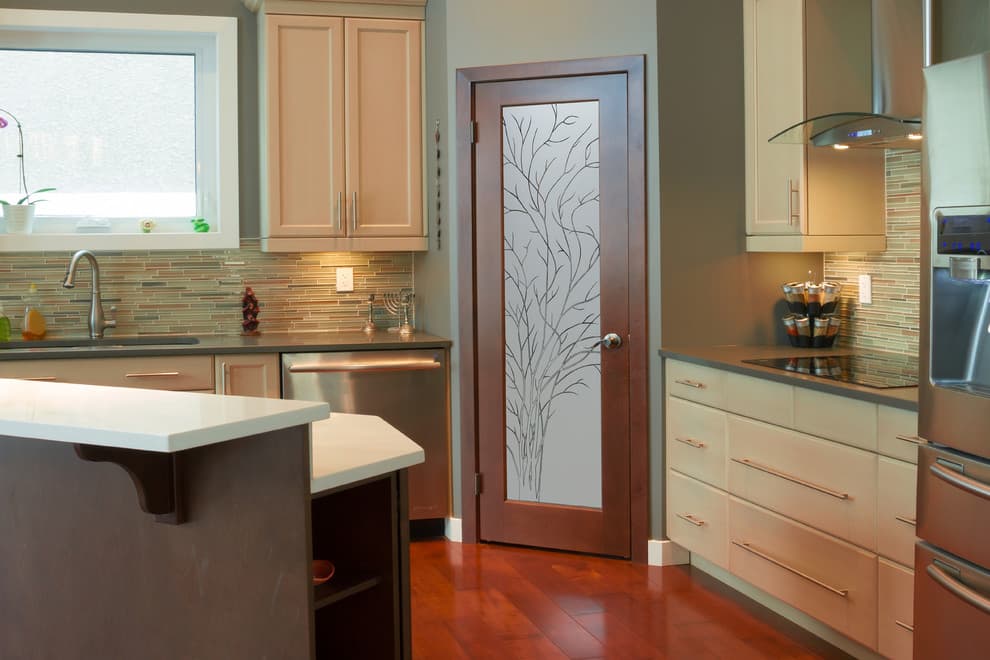 kitchen with glass pantry door storage 1