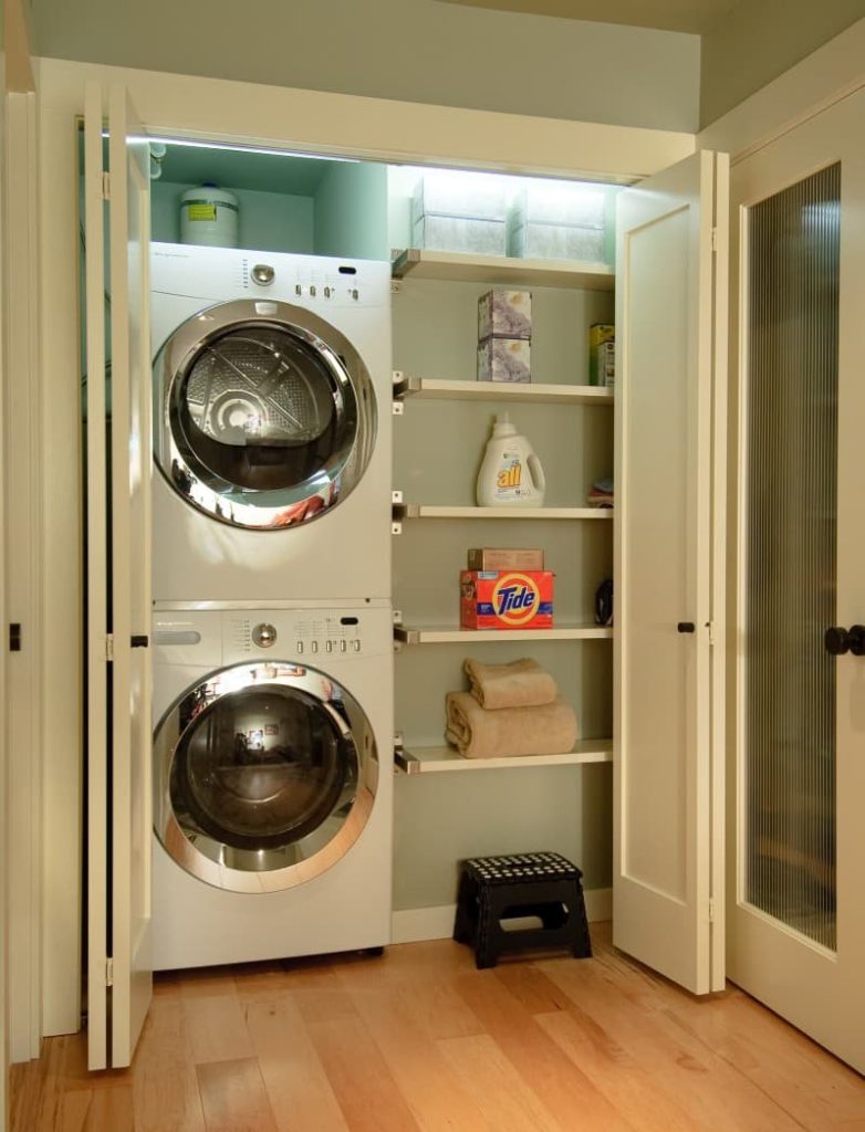 laundry closet with stackable washer dryer 1