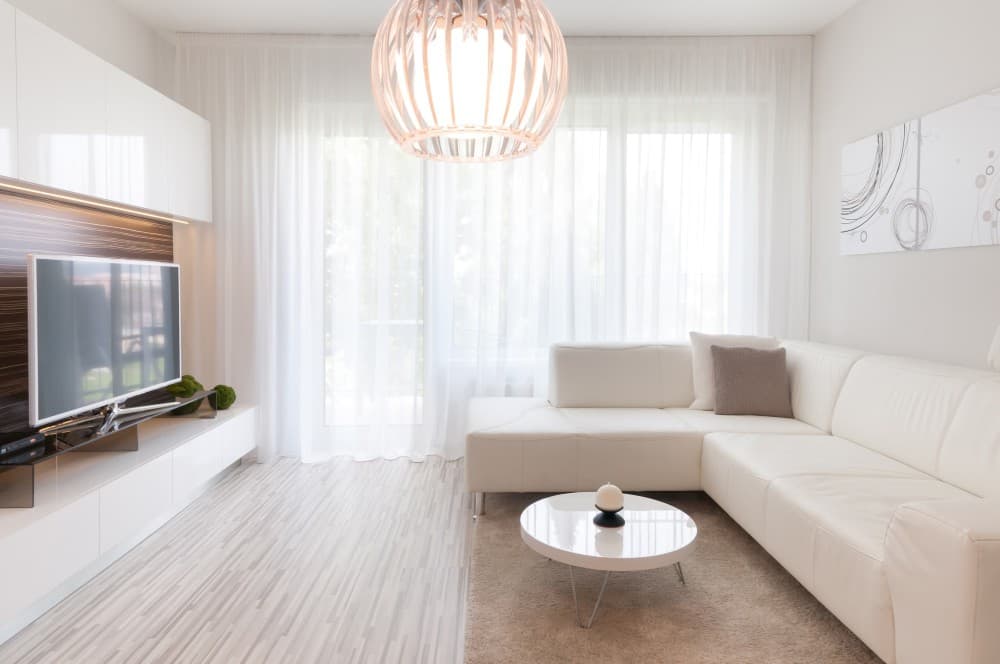 minimalist apartment living room with tv
