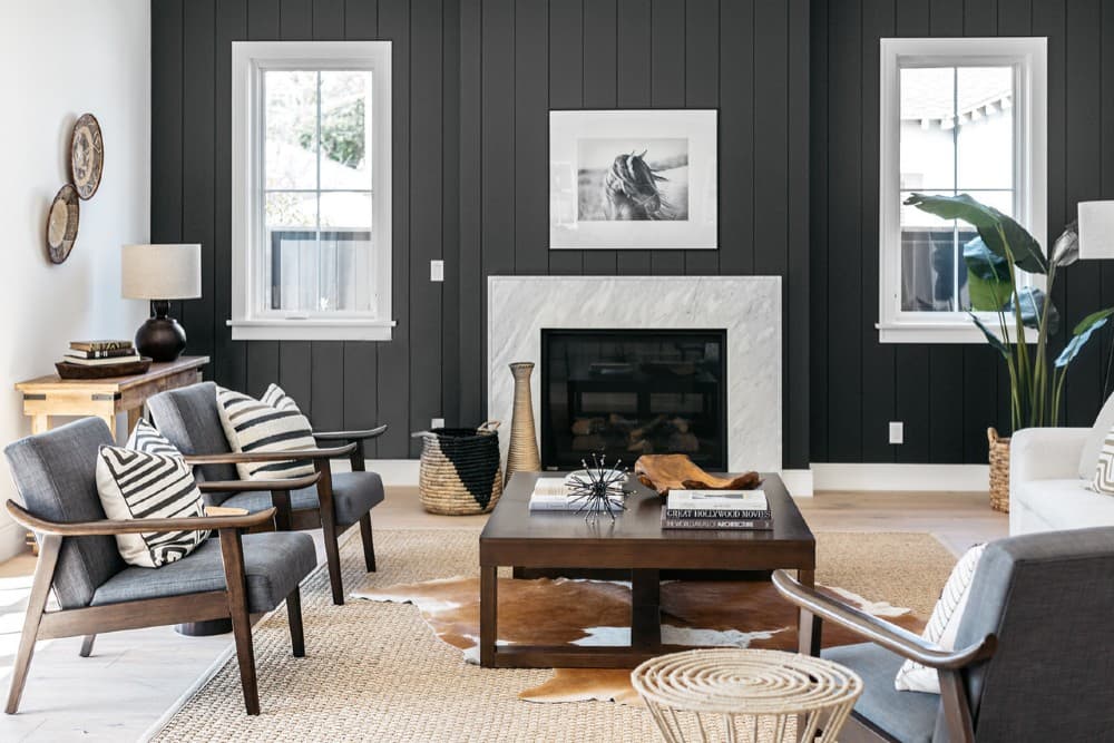 shiplap accent wall living room