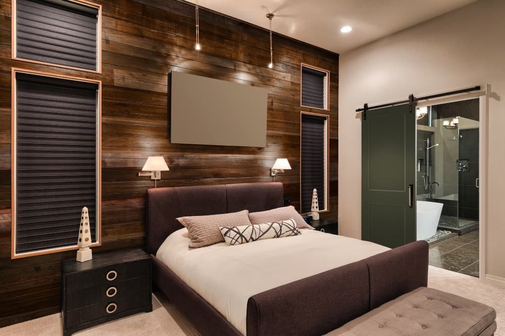 wood accent wall in bedroom 1