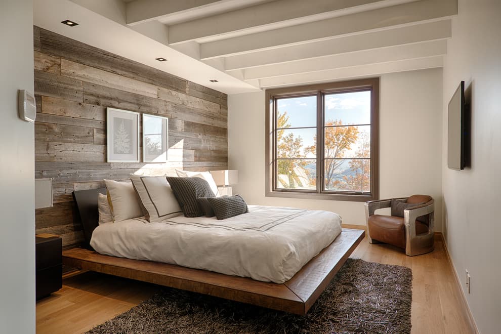 wood accent wall in master bedroom