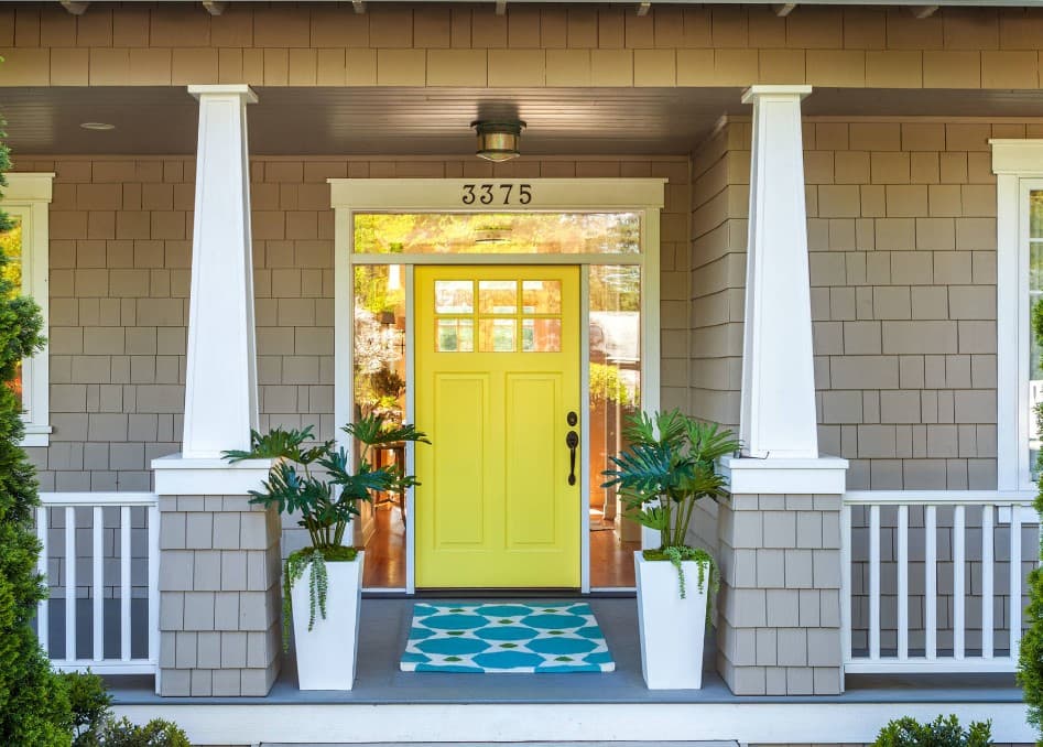 Yellow front door in Feng shui