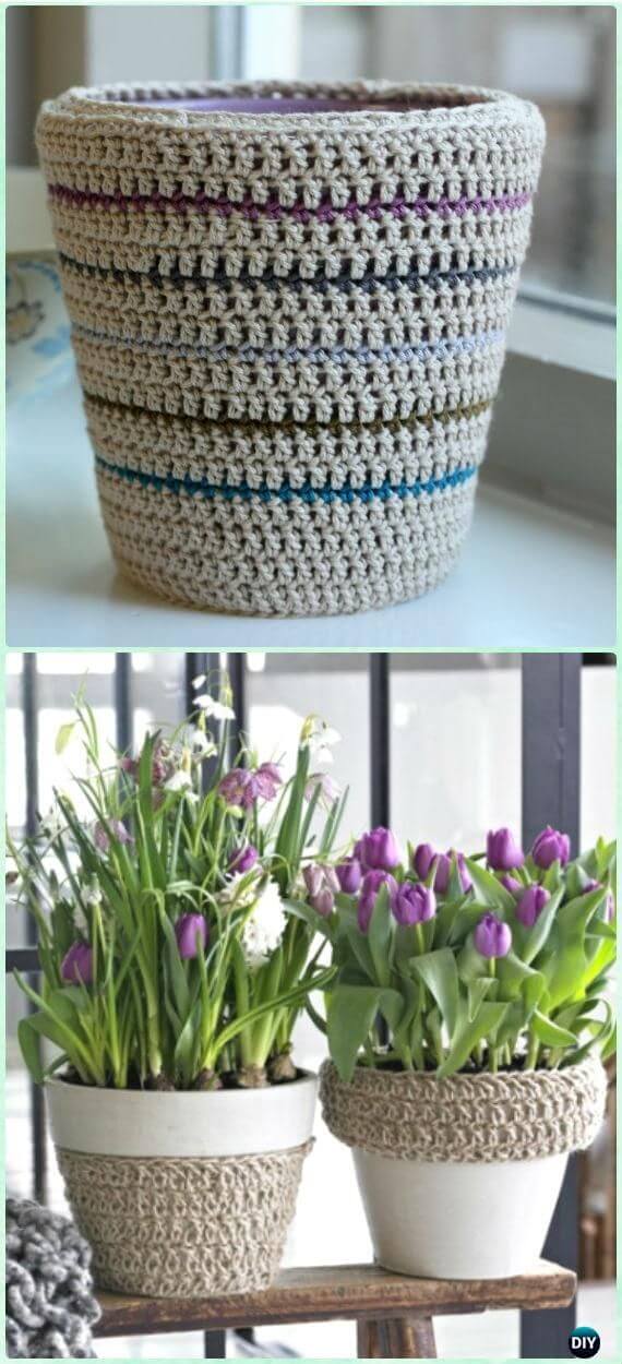 20 Crochet Plant Pot Cosy Cover Free Pattern