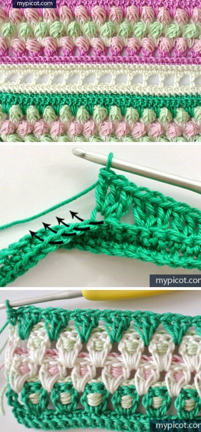 The striped rosebud stitch