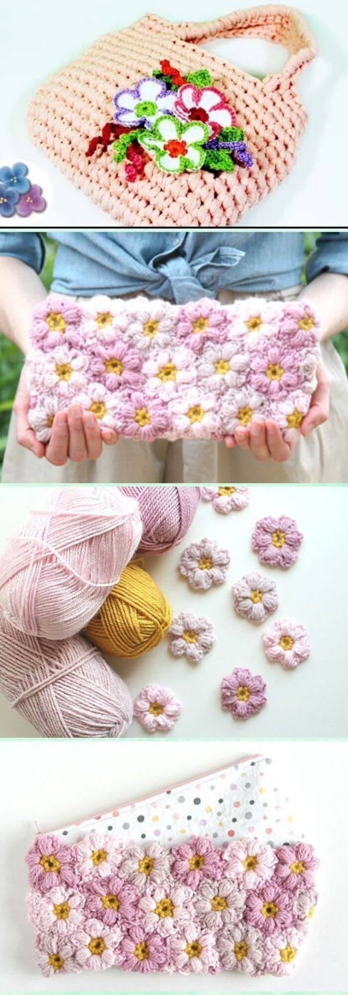 Crocheting a bag with flowers