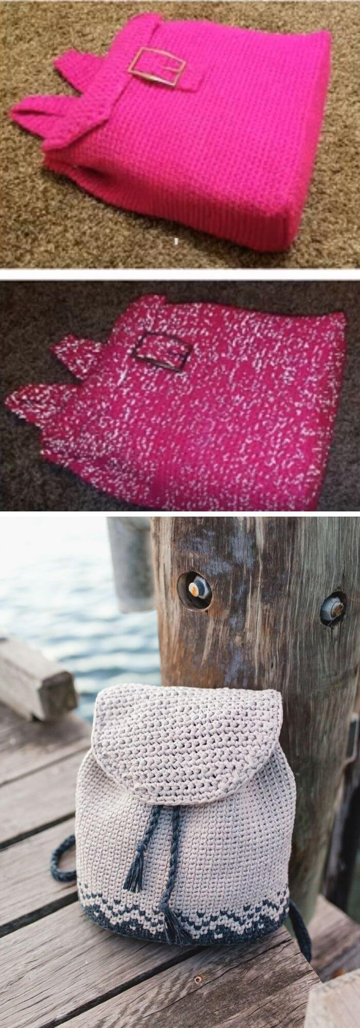 Backpack with red heart reflective yarn