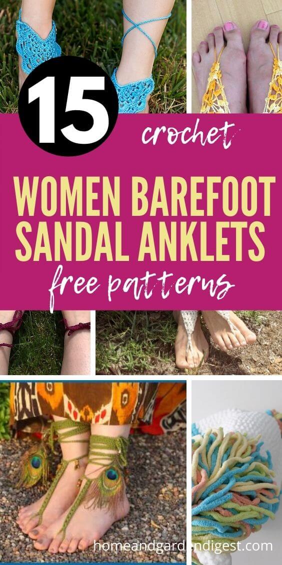 15 Crochet Women Barefoot Sandal Anklets Free Patterns
