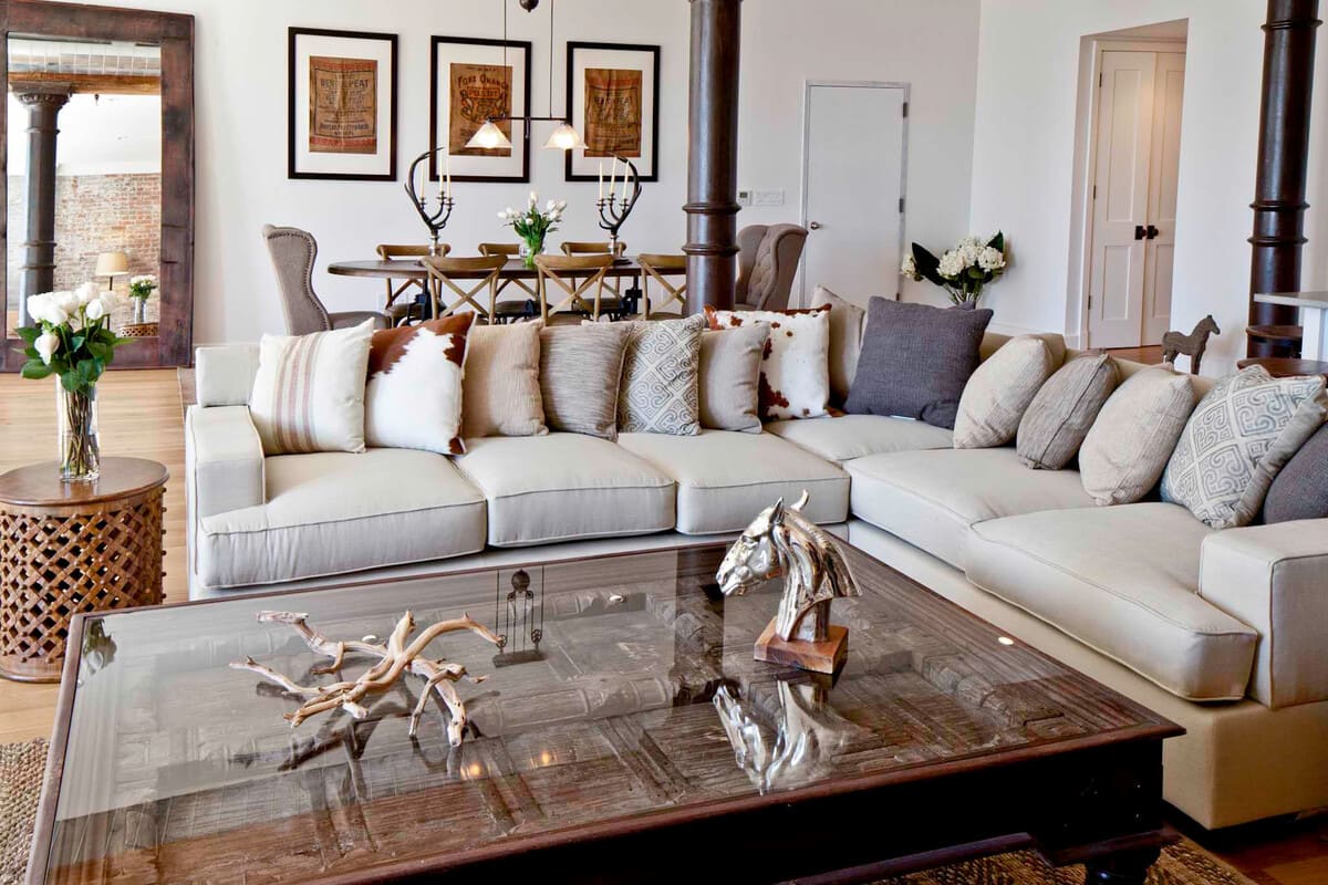 A neutral sofa is timeless for a small living room.