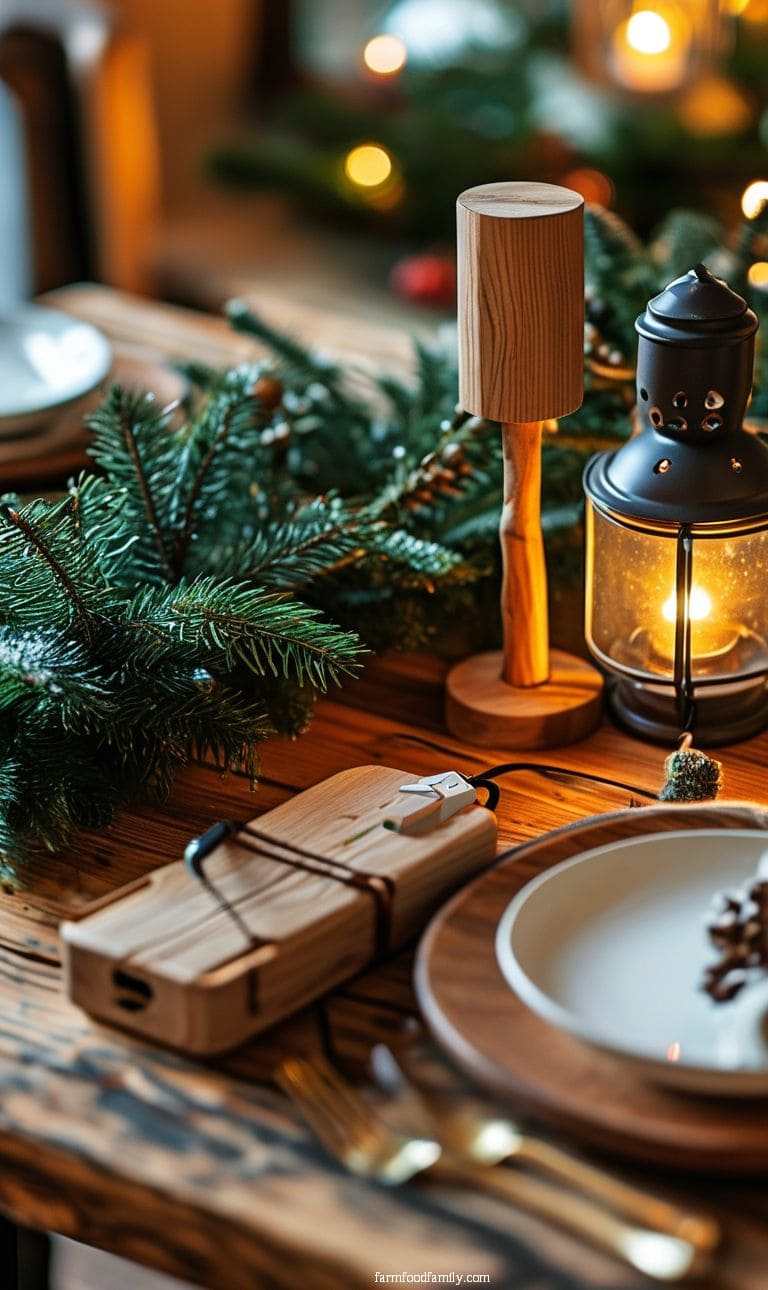 Christmas table decorated with poinsettia flowers as centerpieces, paired with gold napkin rings.