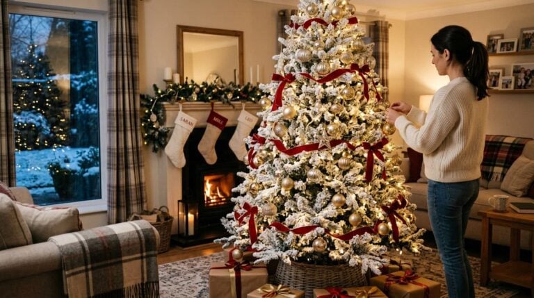 11 Flocked Christmas Tree Decorating Ideas That Hide Every Bare Spot