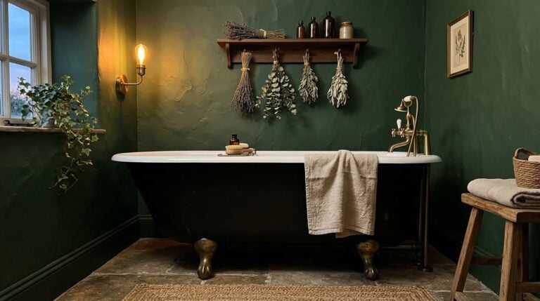 10 Enchanting Dark Cottagecore Bathroom Ideas With a Vintage Tub