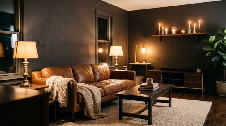 15 Sumptuous Moody Living Room Ideas with Dark Walls and Warm Lighting